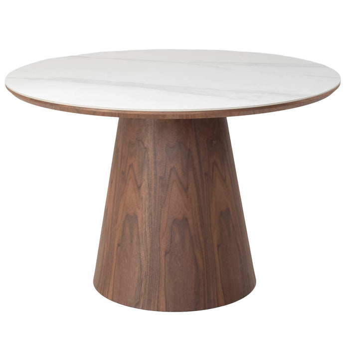 Giga Meubel - Eettafel Wit Keramiek|Walnoot - Ø115x77cm - Alba