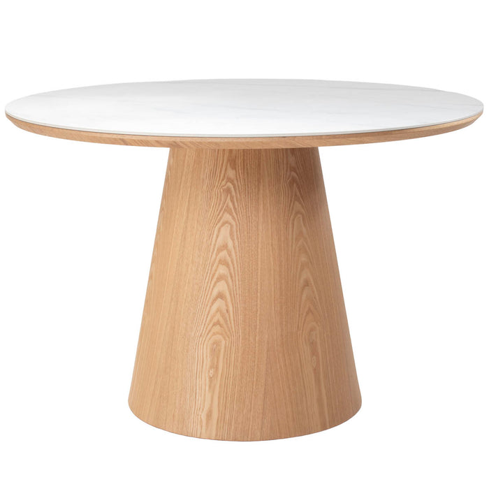 Giga Meubel - Eettafel Wit Keramiek|Naturel - Ø115x77cm - Alba