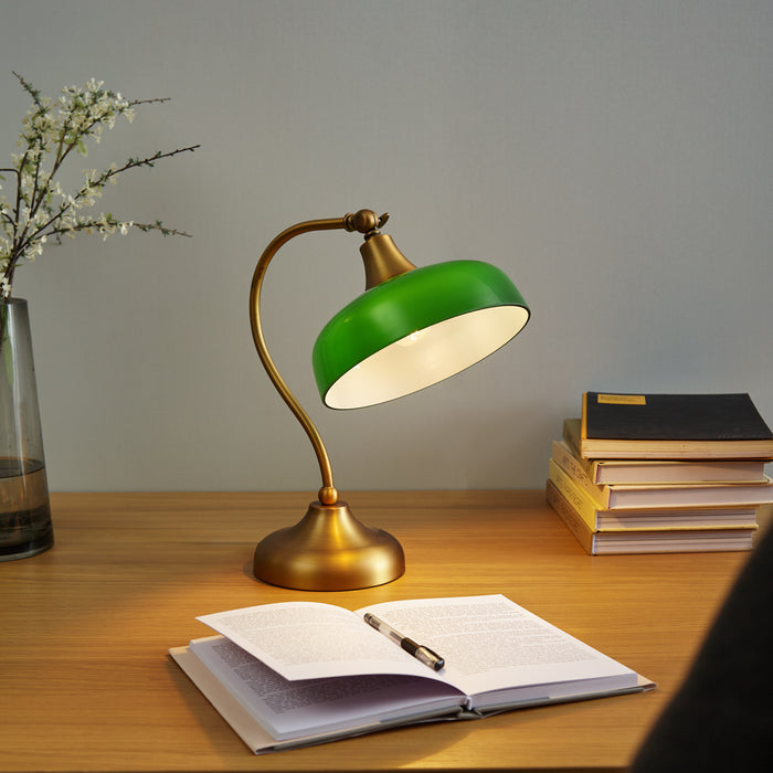 QAZQA Klassieke tafellamp brons met groen opaal glas   - Clerk