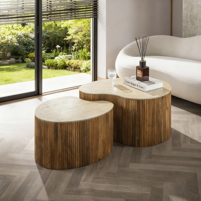 Giga Meubel - Salontafel Niervormig Beige|Hout - Set Van 2 - Nuovo