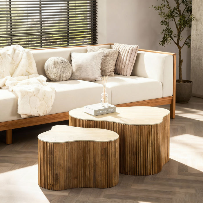 Giga Meubel - Salontafel Organisch Beige|Hout - Set Van 2 - Nuovo