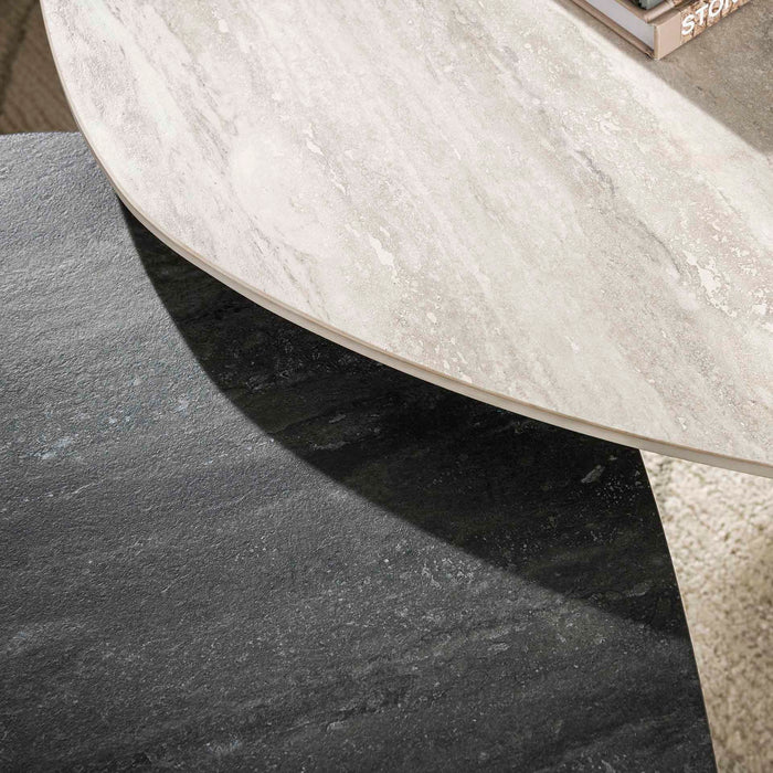 Giga Meubel - Salontafel Zwart|Grijs Travertin - Set Van 2 - Twin