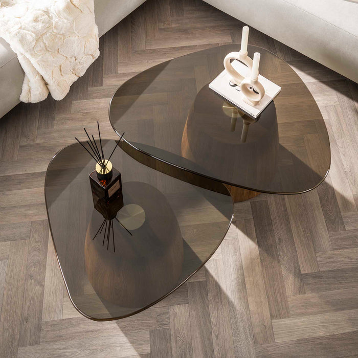 Giga Meubel - Salontafel Driehoekig Brons Glas - Set van 2 - Tinto