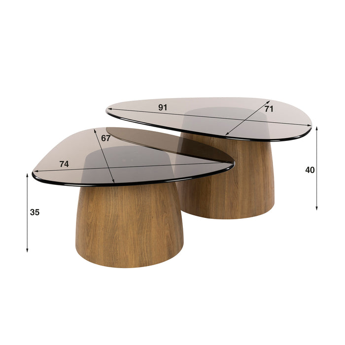 Giga Meubel - Salontafel Driehoekig Brons Glas - Set van 2 - Tinto
