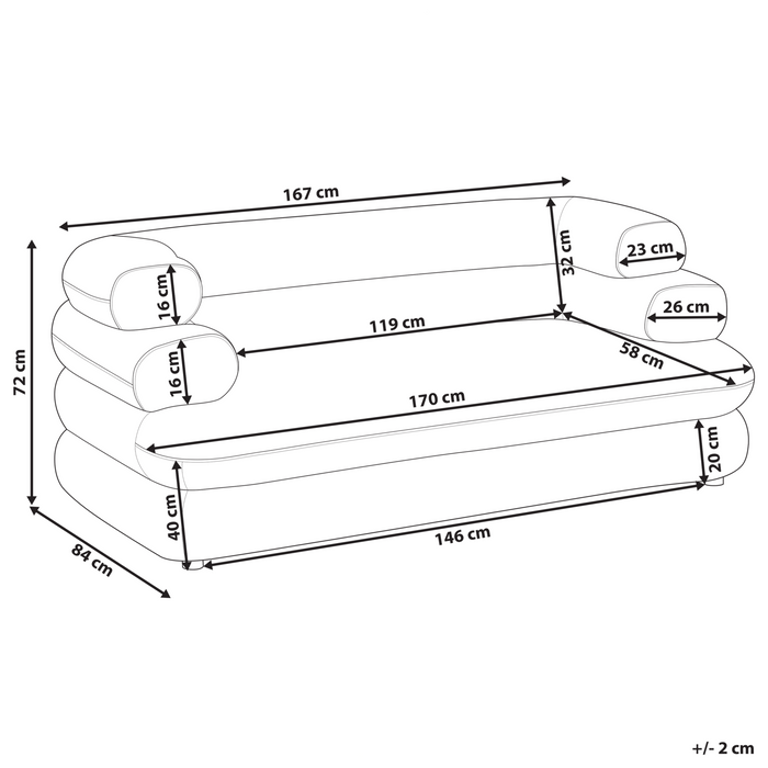 Beliani - HELLE - Tweezitsbank - Lichtbeige - Fluweel