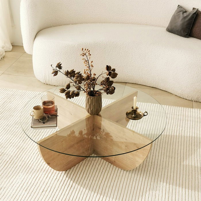 Giga Meubel - Salontafel Rond Glas|Naturel - 90x90x30cm - Lily