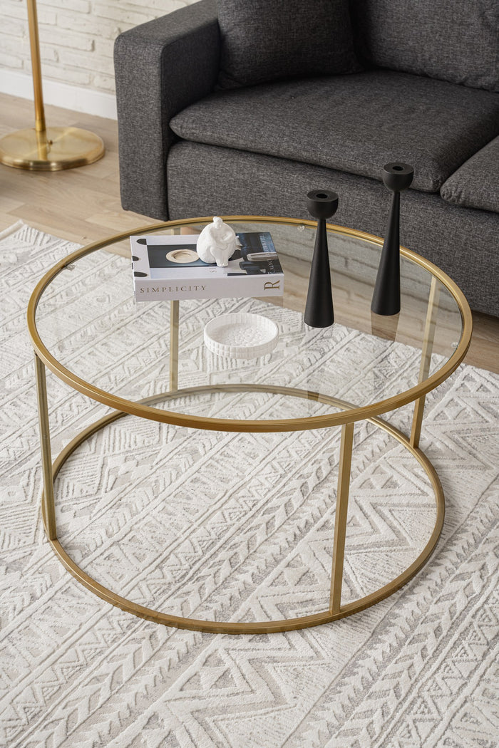 Giga Meubel - Salontafel Rond Goud Metaal|Glas - 80x80x45cm - Berlin