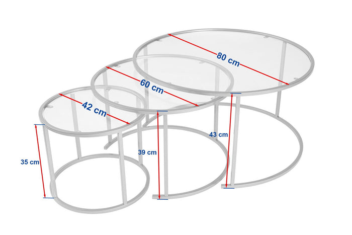 Giga Meubel - Salontafel Aurum Ø80|Ø60|Ø42cm Goud|Glas Set van 3