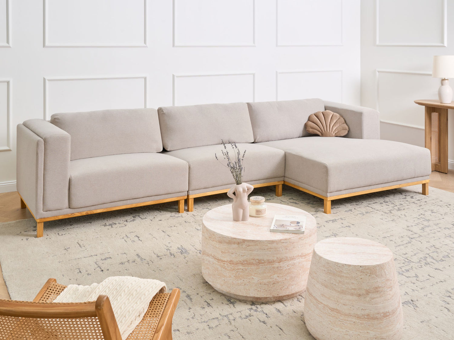 Beliani-VENG-Hoekbank 5-zits-Lichtbeige-Linkszijdig-Polyester