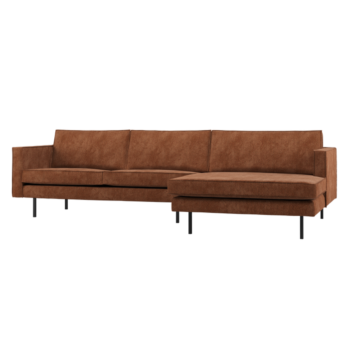 WOOOD Rodeo Chaise Longue Bank Rechts - Ribstof - Roestbruin