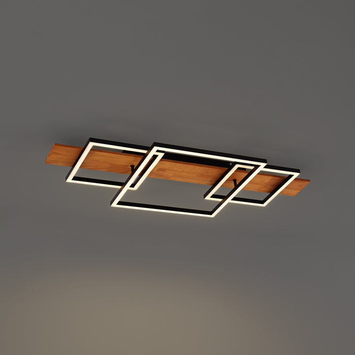 QAZQA Design plafondlamp zwart vierkant incl. LED 3-staps dimbaar