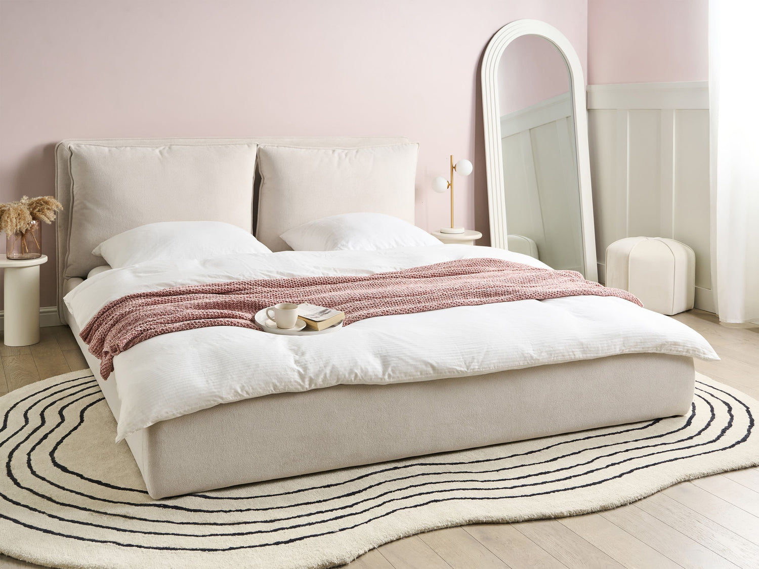 Beliani-BAJONNA-Tweepersoonsbed-Lichtbeige-180 x 200 cm-Polyester