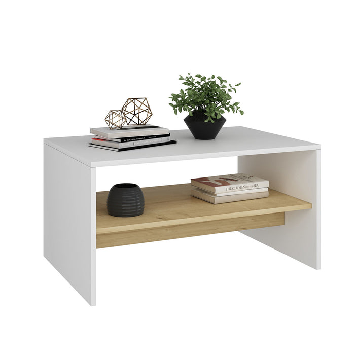 Giga Meubel - Salontafel Rechthoek Wit|Naturel - 90x45x47cm - Apollon