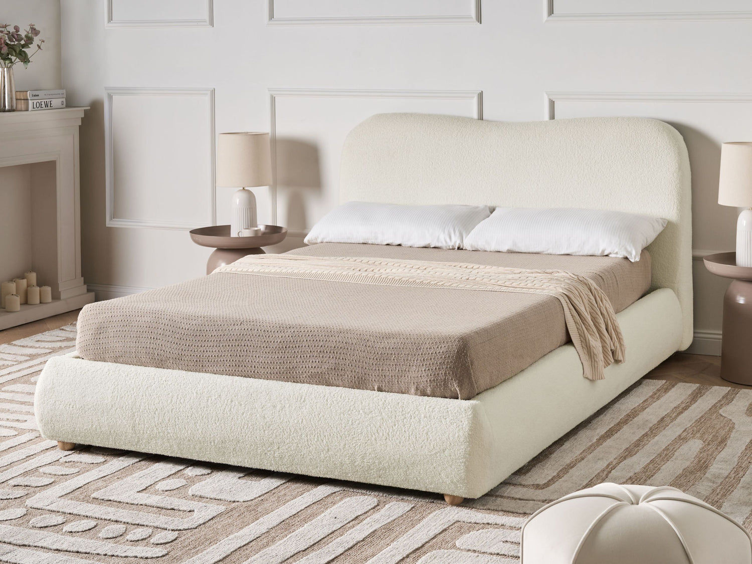 Beliani-BLAGNAC-Tweepersoonsbed-Off-white-140 x 200 cm-Bouclé