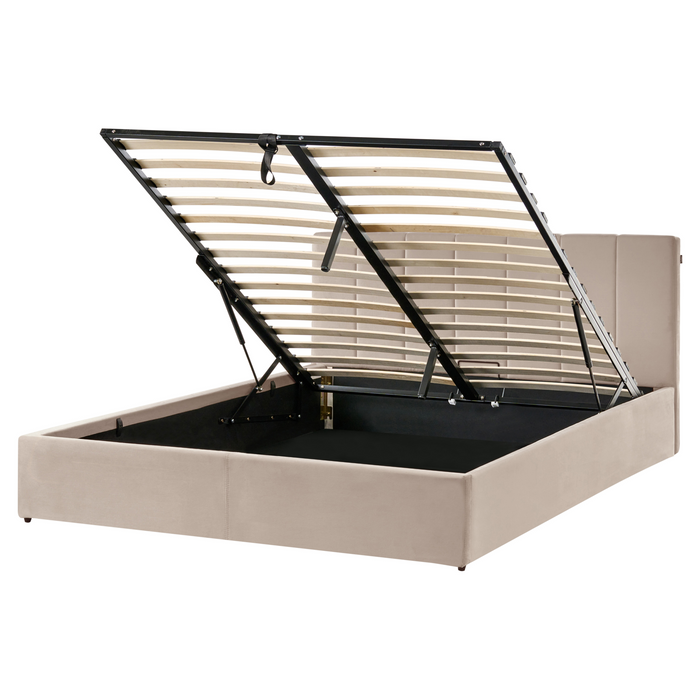 Beliani-DREUX-Bed met opbergruimte-Taupe-160 x 200 cm-Fluweel