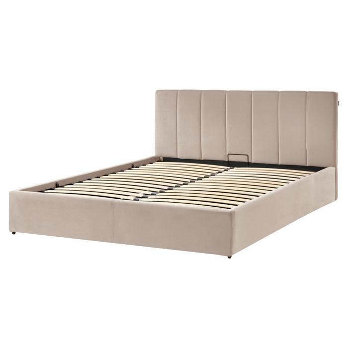 Beliani-DREUX-Bed met opbergruimte-Taupe-160 x 200 cm-Fluweel