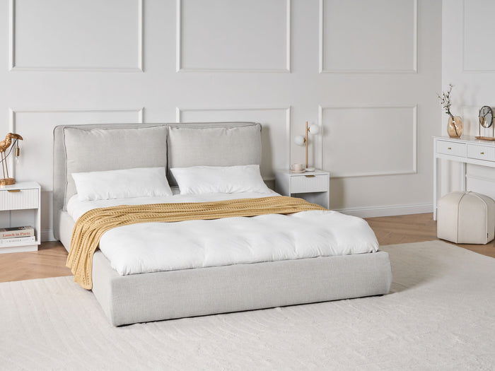 Beliani - BAJONNA - Tweepersoonsbed - Lichtgrijs - 160 x 200 cm - Stof