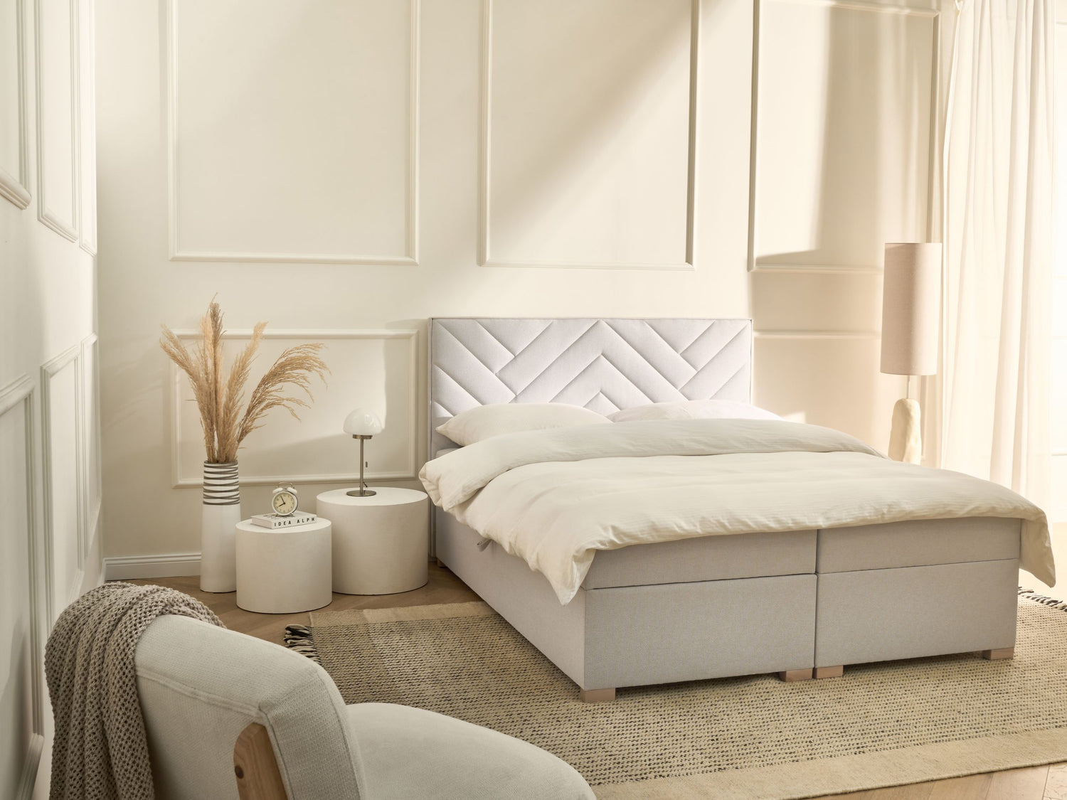 Beliani-ESQUIRE-Boxspringbed-Gebroken wit-160 x 200 cm-Polyester