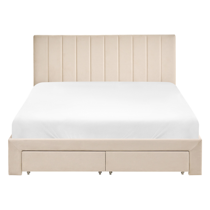 Beliani-LONZAC-Bed met opbergruimte-Beige-140 x 200 cm-Fluweel