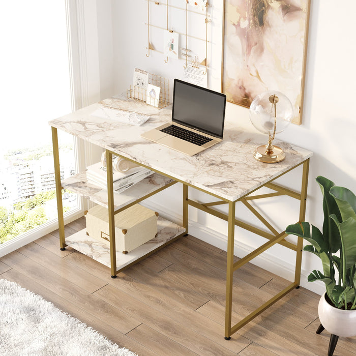 Giga Meubel - Bureau Rechthoek Marmerlook|Goud - 120x60x75cm - Vigaro