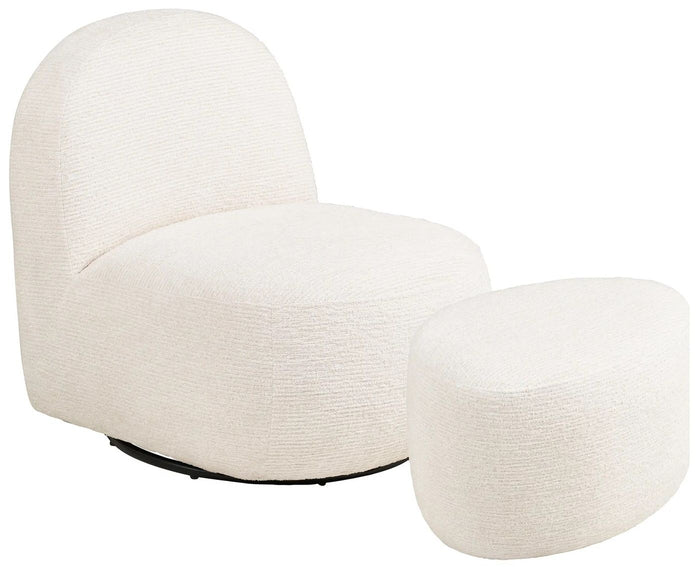 House Nordic Milo Gebroken Wit Draaifauteuil en Poef Set