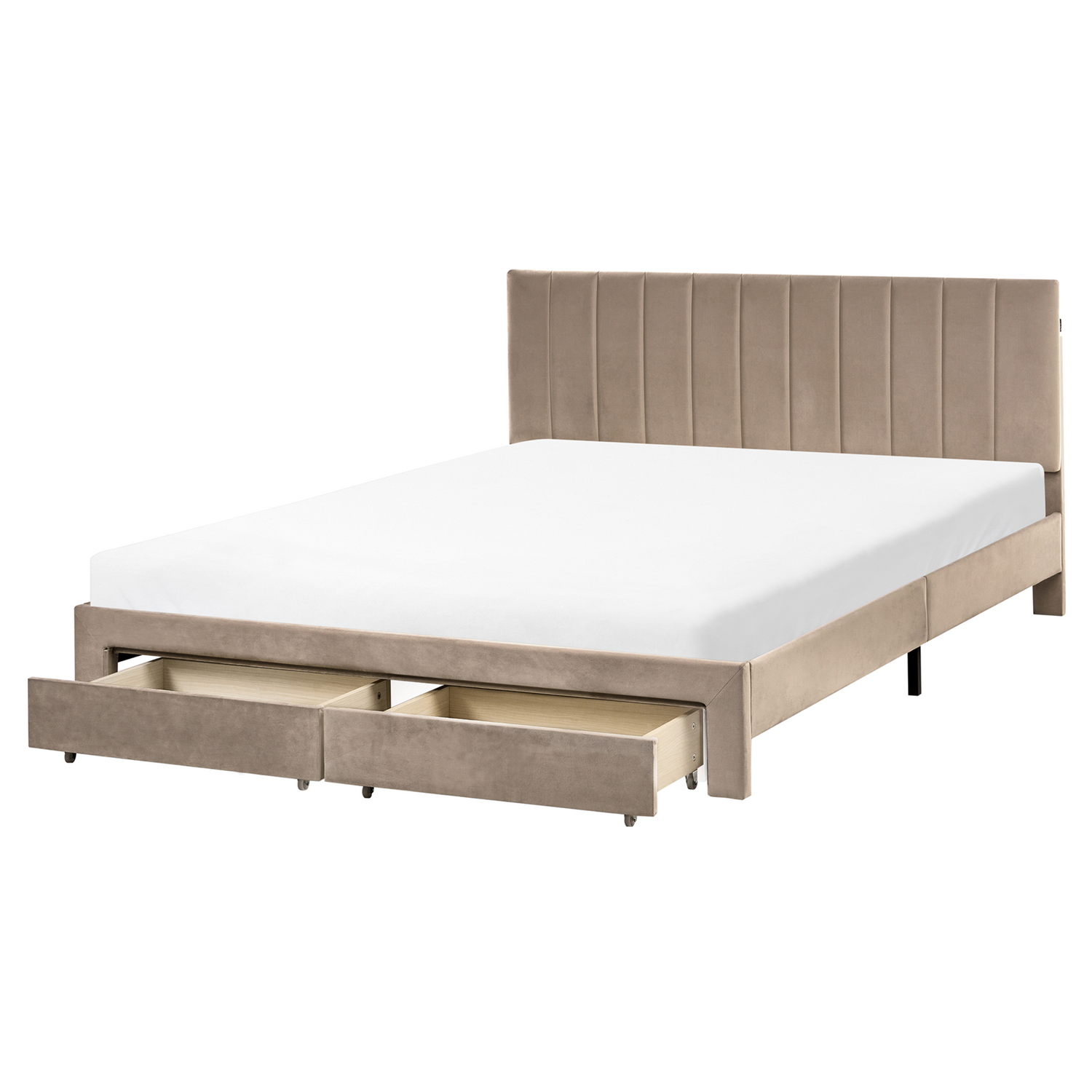 Beliani-LONZAC-Bed met opbergruimte-Taupe-160 x 200 cm-Fluweel