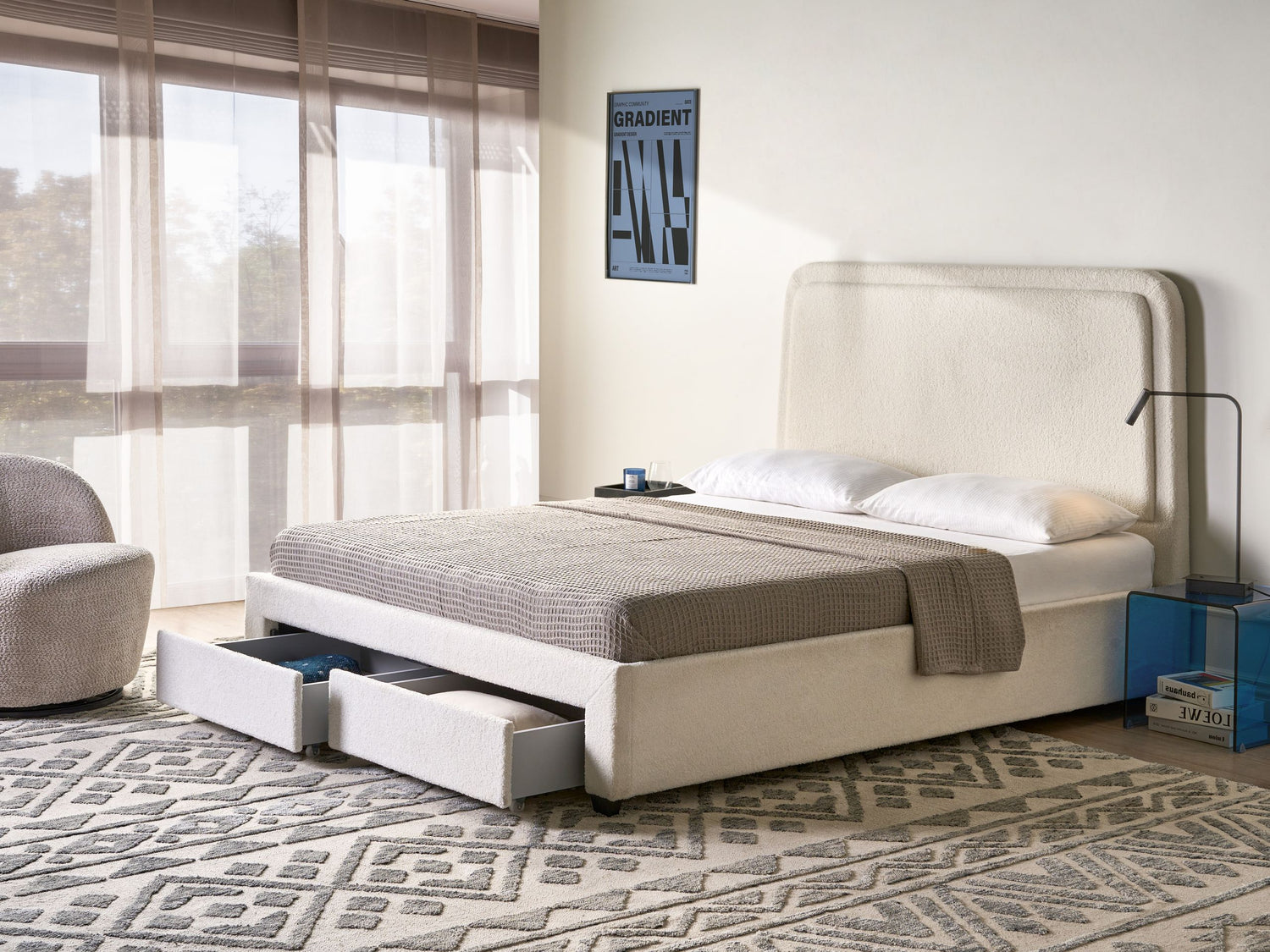 Beliani-SARDENT-Tweepersoonsbed-Off-white-160 x 200 cm-Bouclé