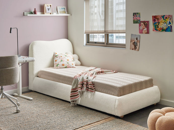 Beliani-BLAGNAC-Bed met opbergruimte-Gebroken wit-90 x 200 cm-Bouclé