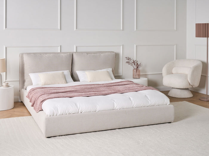 Beliani - BAJONNA - Tweepersoonsbed - Beige - 180 x 200 cm - Stof