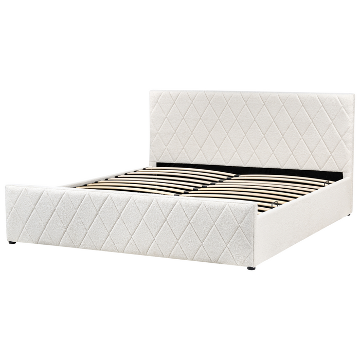 Beliani-ROCHEFORT-Bed opbergruimte-Gebroken wit-180 x 200 cm-Bouclé