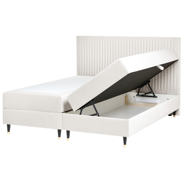 Beliani - DAME - Boxspringbed - Off-white - 180 x 200 cm - Fluweel