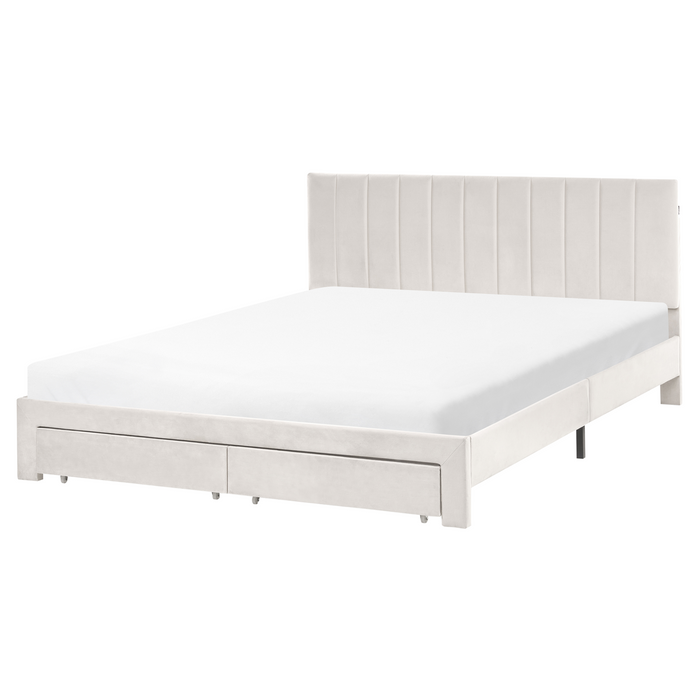 Beliani-LONZAC-Bed met opbergruimte-Gebroken wit-160 x 200 cm-Fluweel