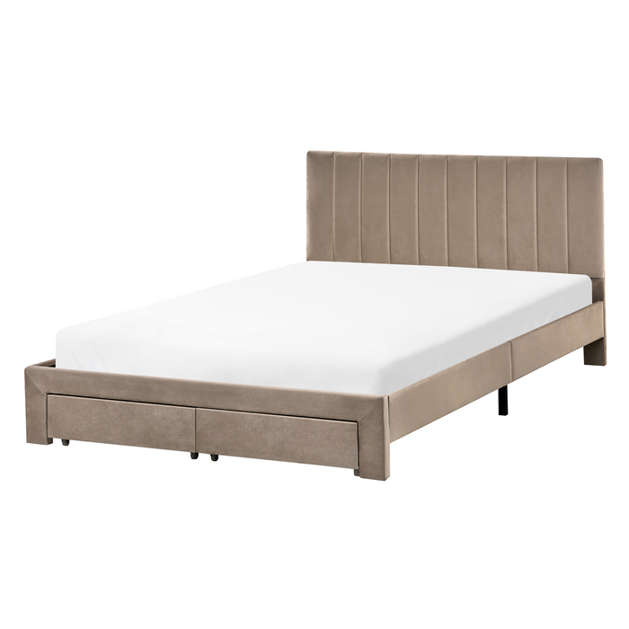 Beliani-LONZAC-Bed met opbergruimte-Taupe-140 x 200 cm-Fluweel