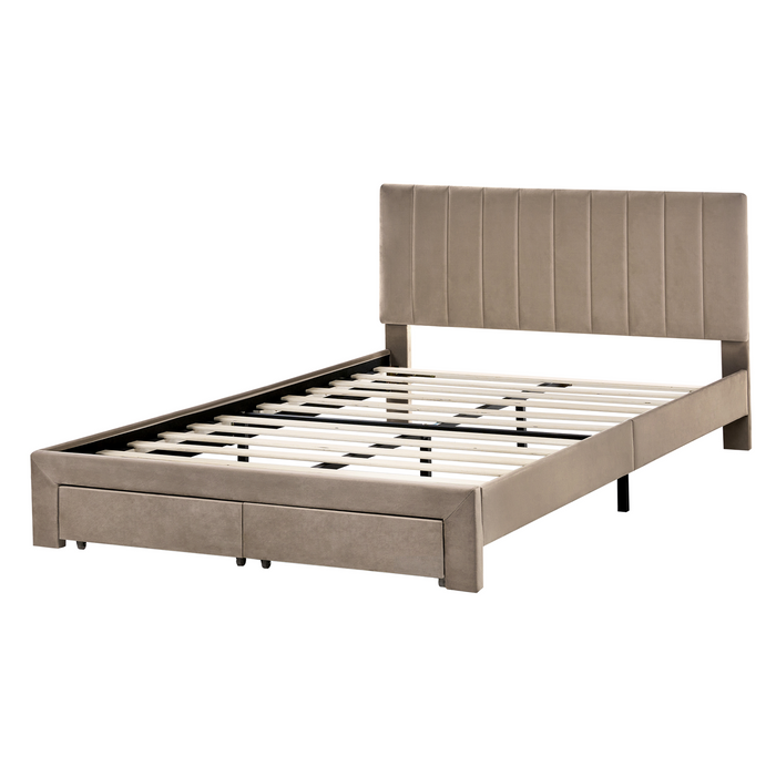 Beliani-LONZAC-Bed met opbergruimte-Taupe-140 x 200 cm-Fluweel