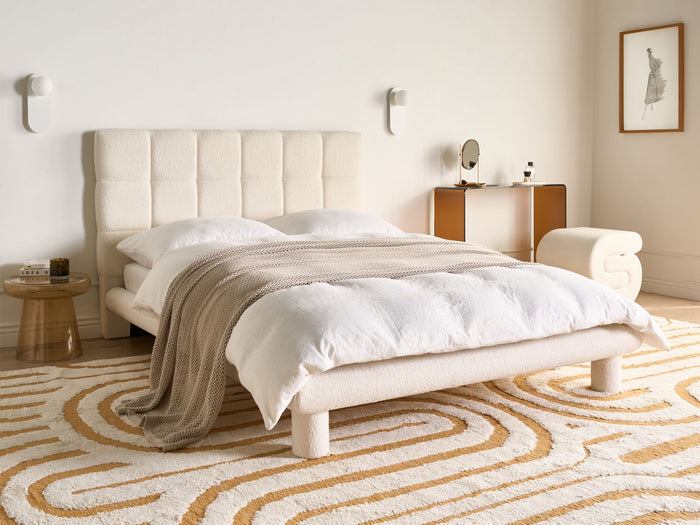 Beliani-CRESSAT-Tweepersoonsbed-Off-white-140 x 200 cm-Bouclé