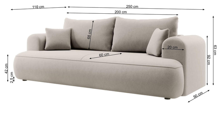 NADUVI Collection 3-zitbank Philipa velvet met slaapfunctie