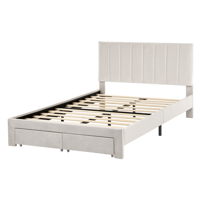 Beliani-LONZAC-Bed met opbergruimte-Gebroken wit-120 x 200 cm-Fluweel