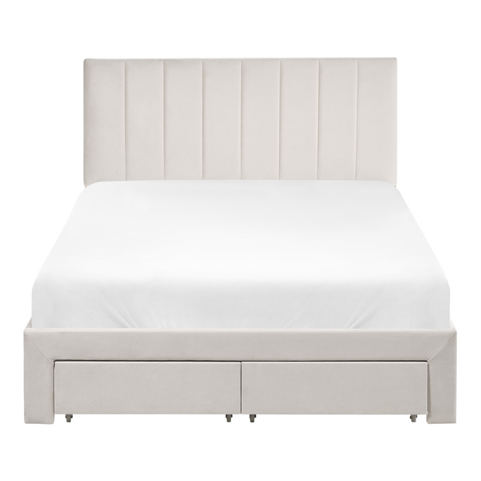 Beliani-LONZAC-Bed met opbergruimte-Gebroken wit-120 x 200 cm-Fluweel