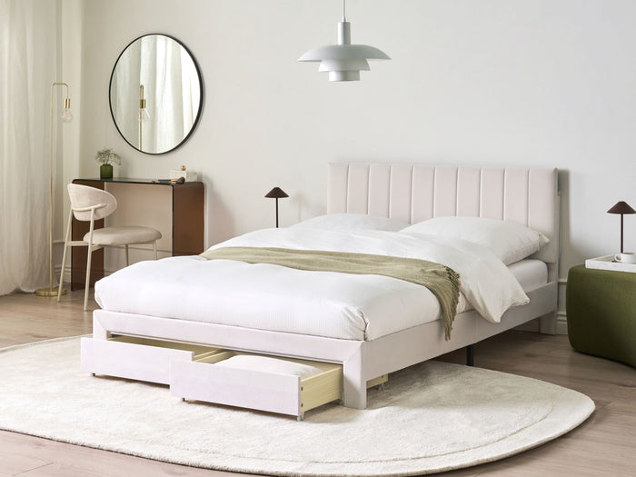 Beliani-LONZAC-Bed met opbergruimte-Gebroken wit-140 x 200 cm-Fluweel