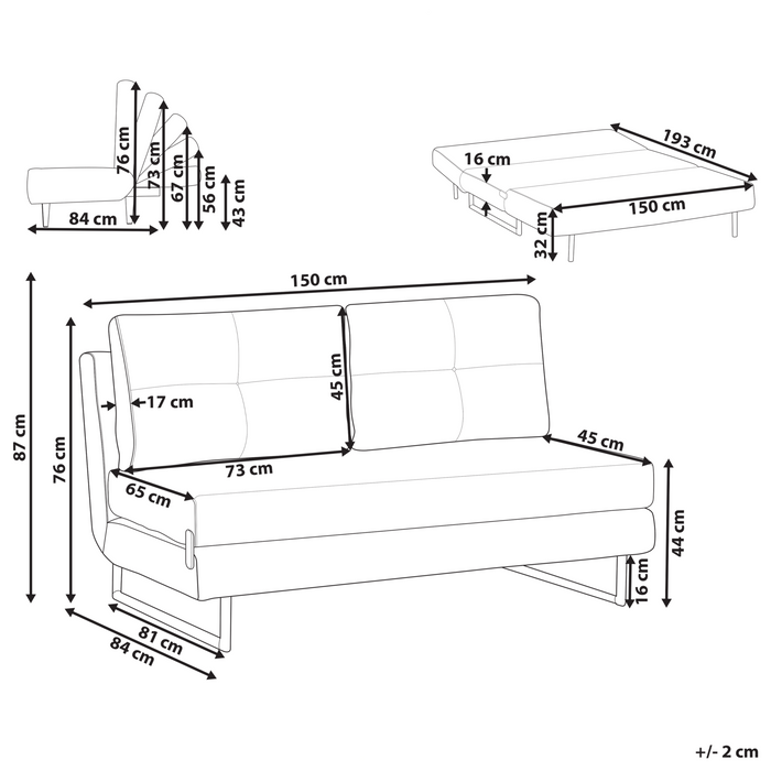 Beliani - JERSLEV - 3-zits slaapbank - Lichtbruin - Stof