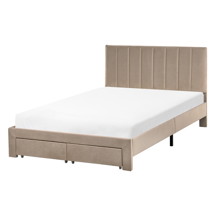Beliani-LONZAC-Bed met opbergruimte-Taupe-120 x 200 cm-Fluweel