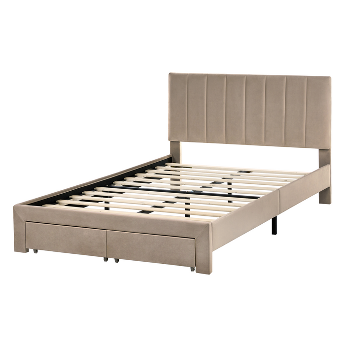 Beliani-LONZAC-Bed met opbergruimte-Taupe-120 x 200 cm-Fluweel