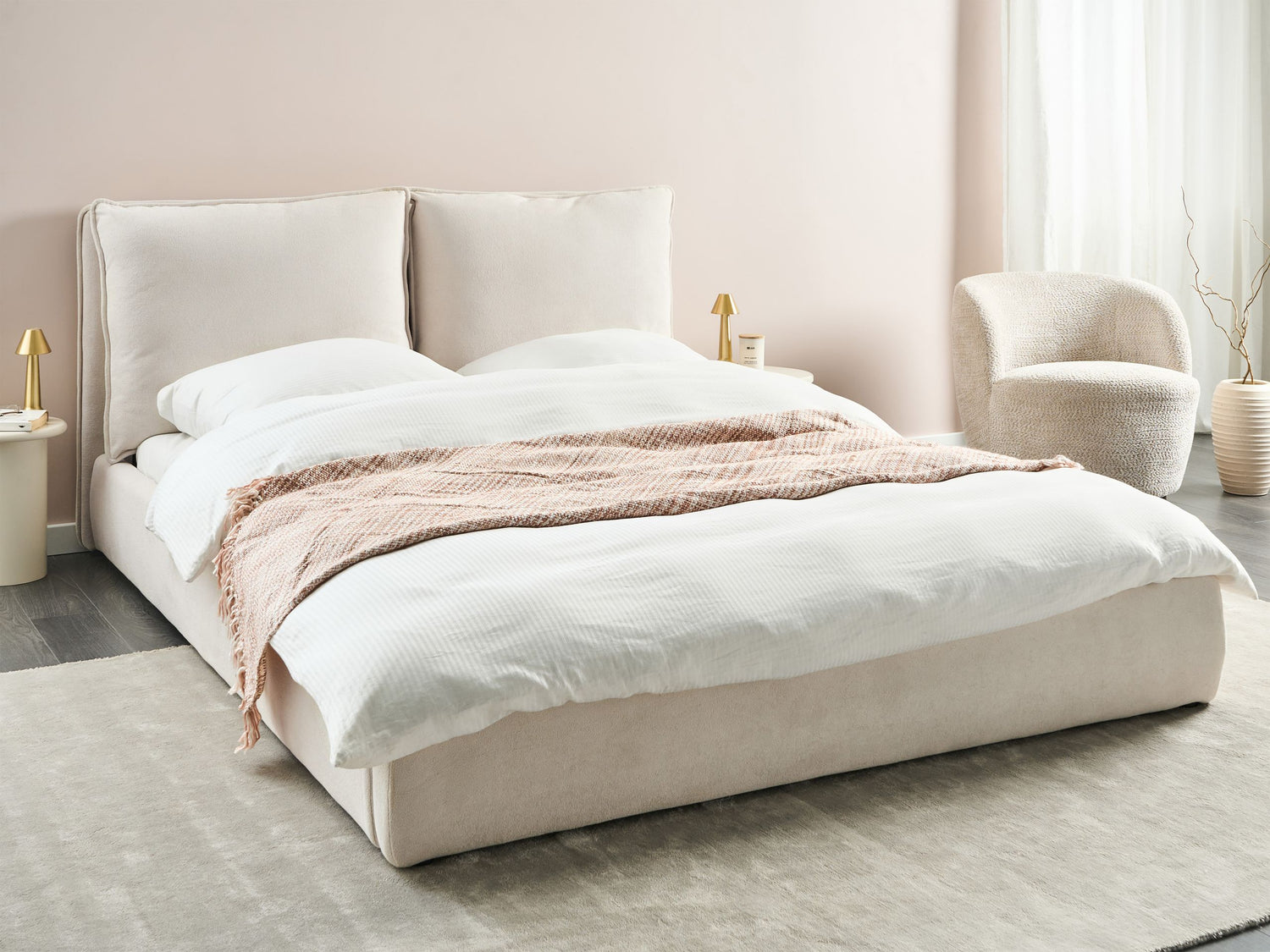 Beliani-BAJONNA-Tweepersoonsbed-Lichtbeige-160 x 200 cm-Polyester
