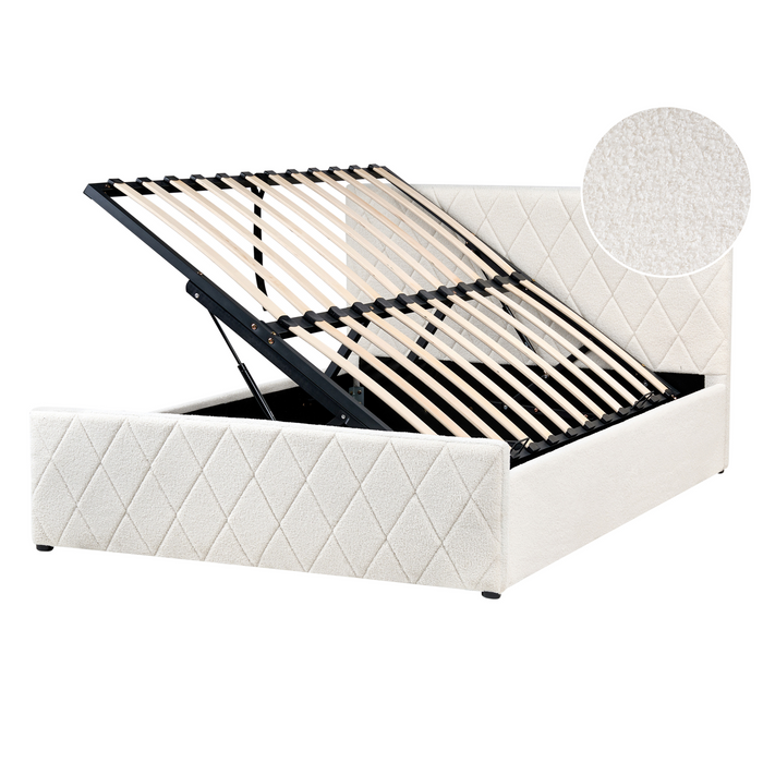 Beliani-ROCHEFORT-Bed opbergruimte-Gebroken wit-140 x 200 cm-Bouclé