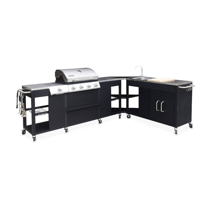 sweeek - Gasbarbecue met 4 branders + 1 zijbrander, buitenkeuken met