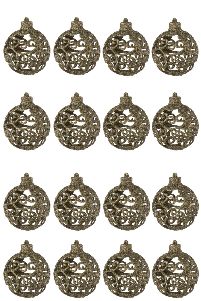 J-Line kerstbal Barok - kunststof - bruin - doos van 16