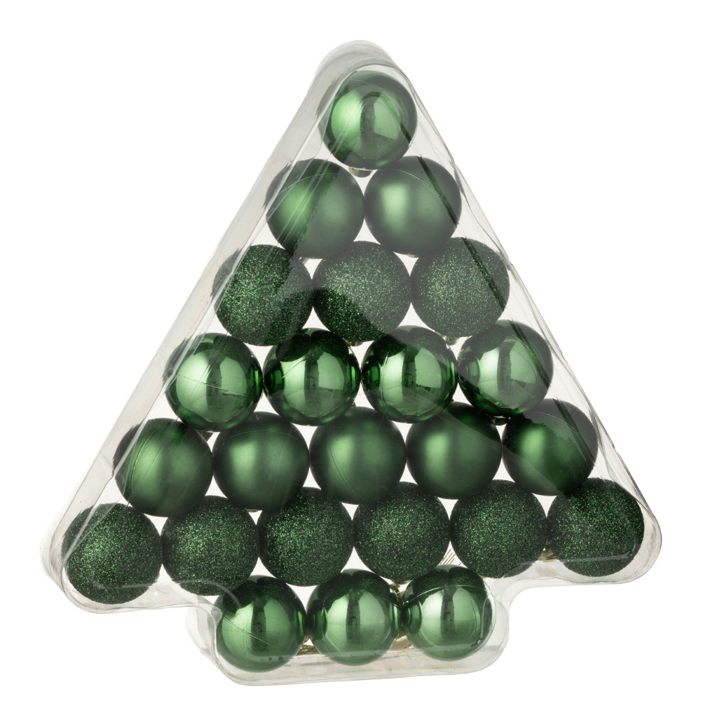 J-Line kerstbal - kunststof - groen - doos van 24