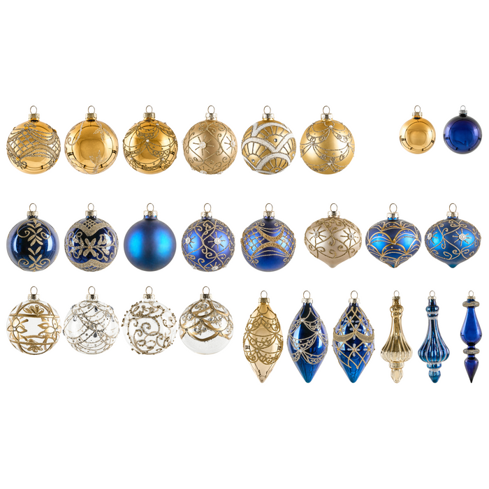 Beliani - ICEDROP - Set van 35 kerstballen - Blauw|Goud - Glas