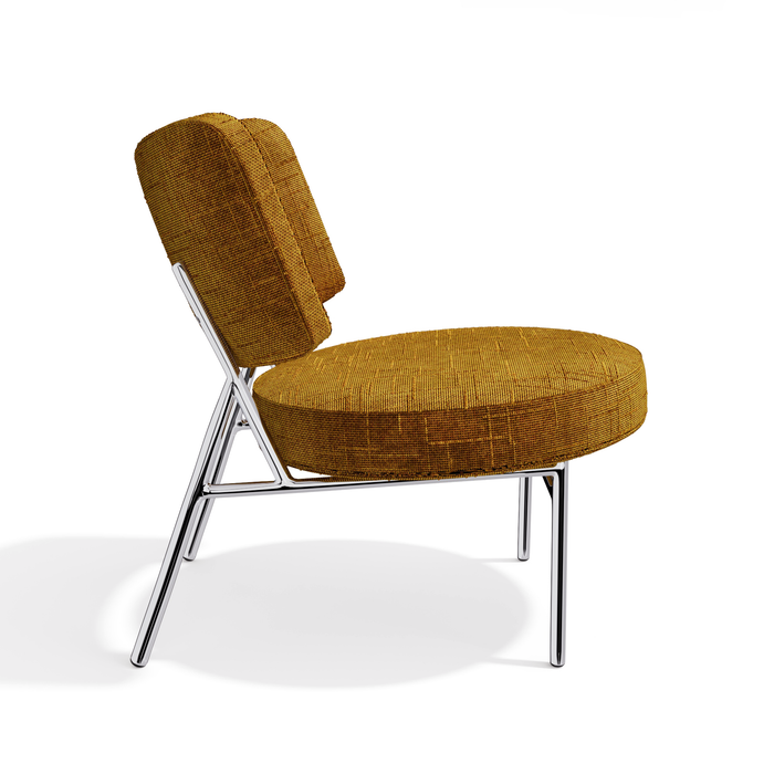 Mosterdkleurige geweven fluwelen loungestoel