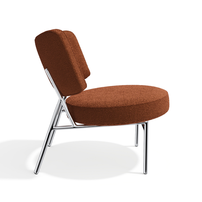 Loungestoel van terracotta bouclé stof